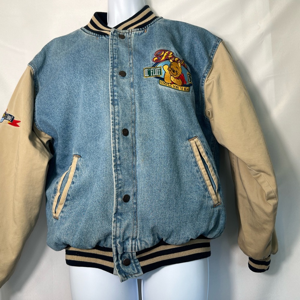 Vintage Disney Winnie The Pooh Varsity Denim Jean Jacket *READ FOR SIZE* No Hood